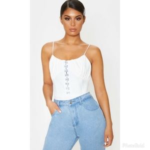 PrettyLittleThing White Crepe Hook & Eye Bodysuit